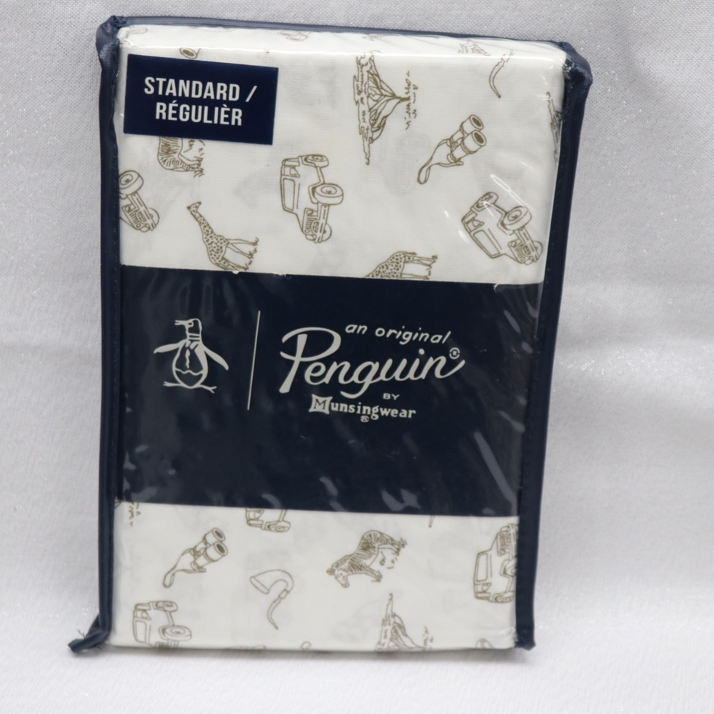 AN ORIGINAL PENGUIN SAFARI ANIMALS GEAR STANDARD PILLOWCASES-BROWN/WHITE-NEW S/2 - Picture 1 of 4